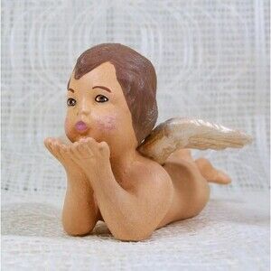 Ceramic Cherub Figurine Lying on Tummy, Handmade Angel Statue, Angel Lover Decor